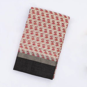 Off White Handloom Chanderi Cotton Saree With Printed Floral Motifs