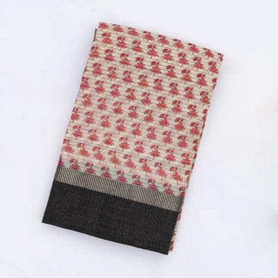 Off White Handloom Chanderi Cotton Saree With Printed Floral Motifs