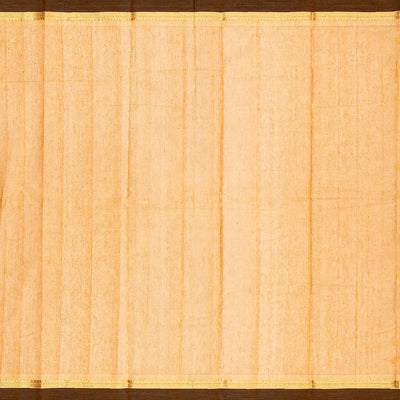 Peach Handloom Kanchi Cotton Saree With Tree Buttas & Brown Border