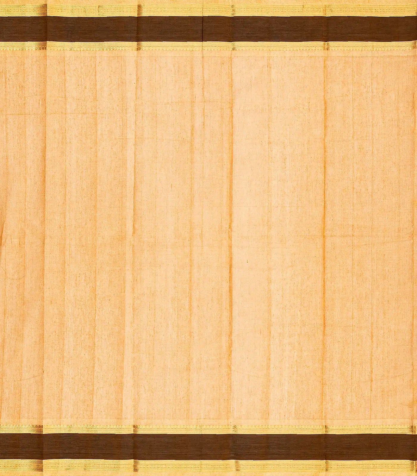 Peach Handloom Kanchi Cotton Saree With Tree Buttas & Brown Border