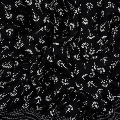 Black Woven Jaipur Cotton Saree Printed And Floral Motifs