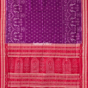 Purple Red Tribal Body Anchal Sambalpuri Silk Saree