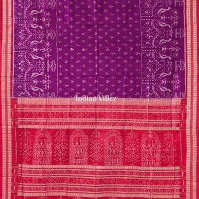 Purple Red Tribal Body Anchal Sambalpuri Silk Saree