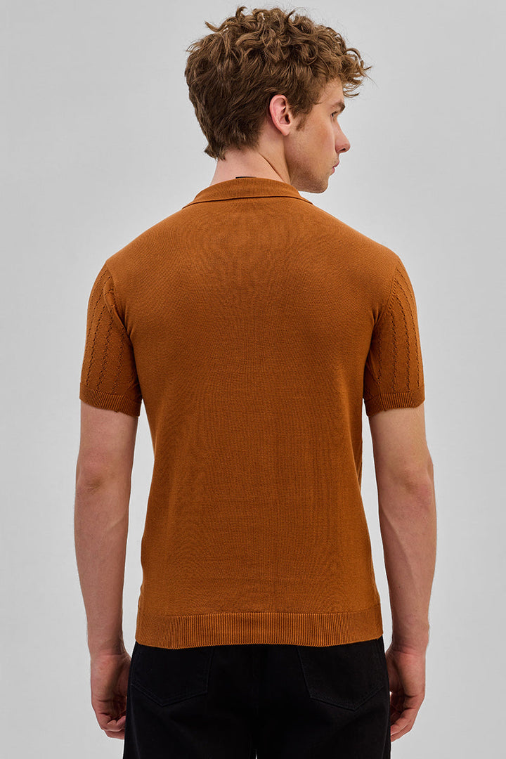 Rust Knitted Polo T-Shirt