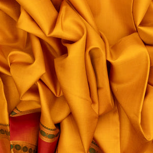 Mustard Handloom Kanchi Cotton Saree With Rudraksham Motifs