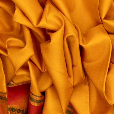 Mustard Handloom Kanchi Cotton Saree With Rudraksham Motifs