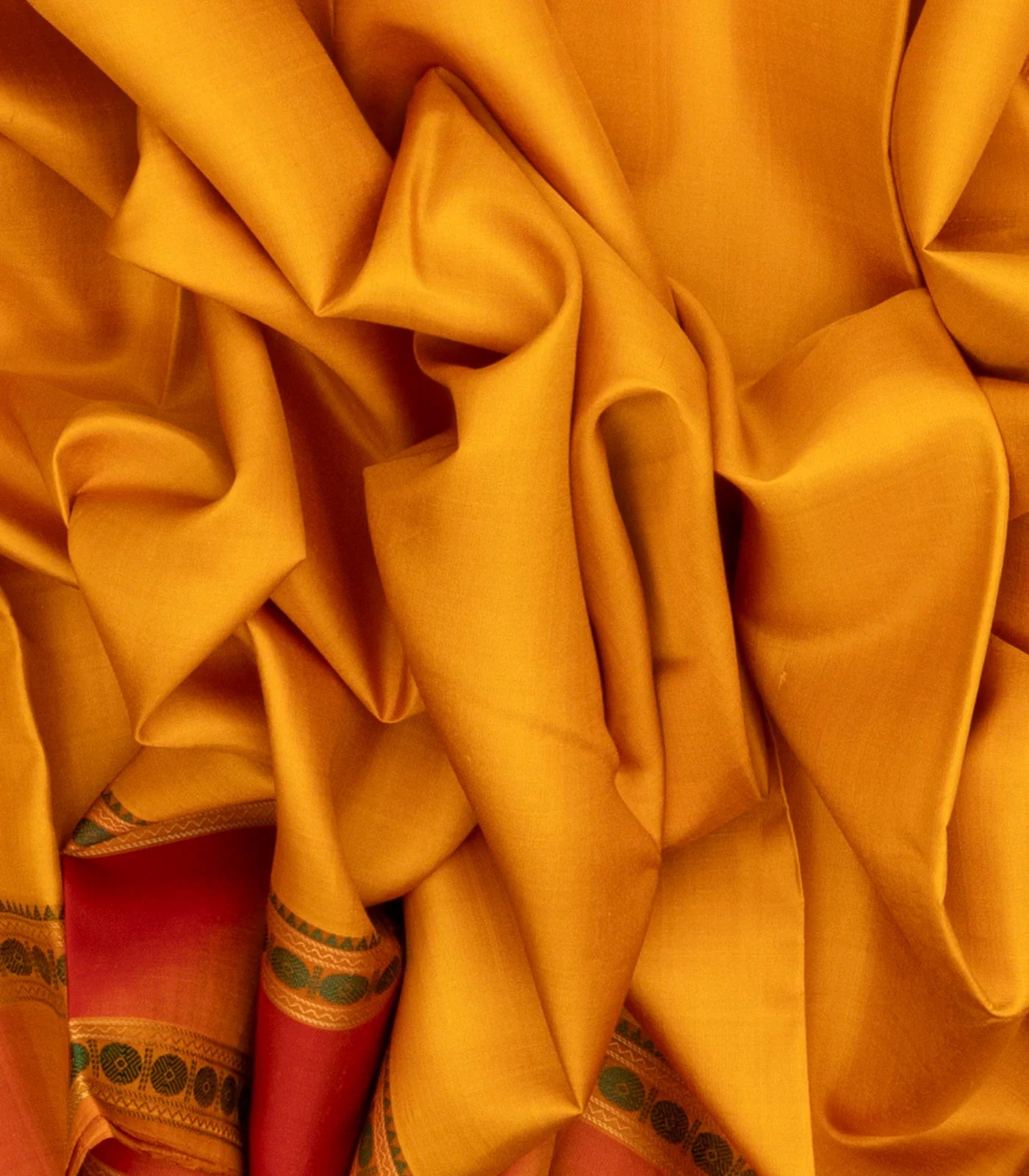 Mustard Handloom Kanchi Cotton Saree With Rudraksham Motifs