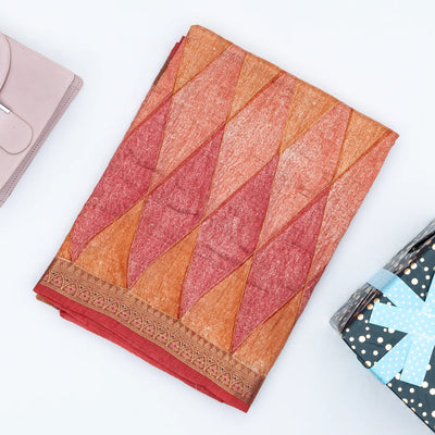 Pink Handloom Tussar Silk Saree Printed With Diamond Motifs