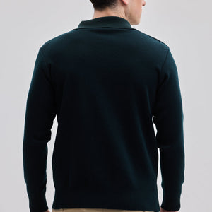 Dark Green Knitted Polo Sweater