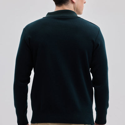 Dark Green Knitted Polo Sweater
