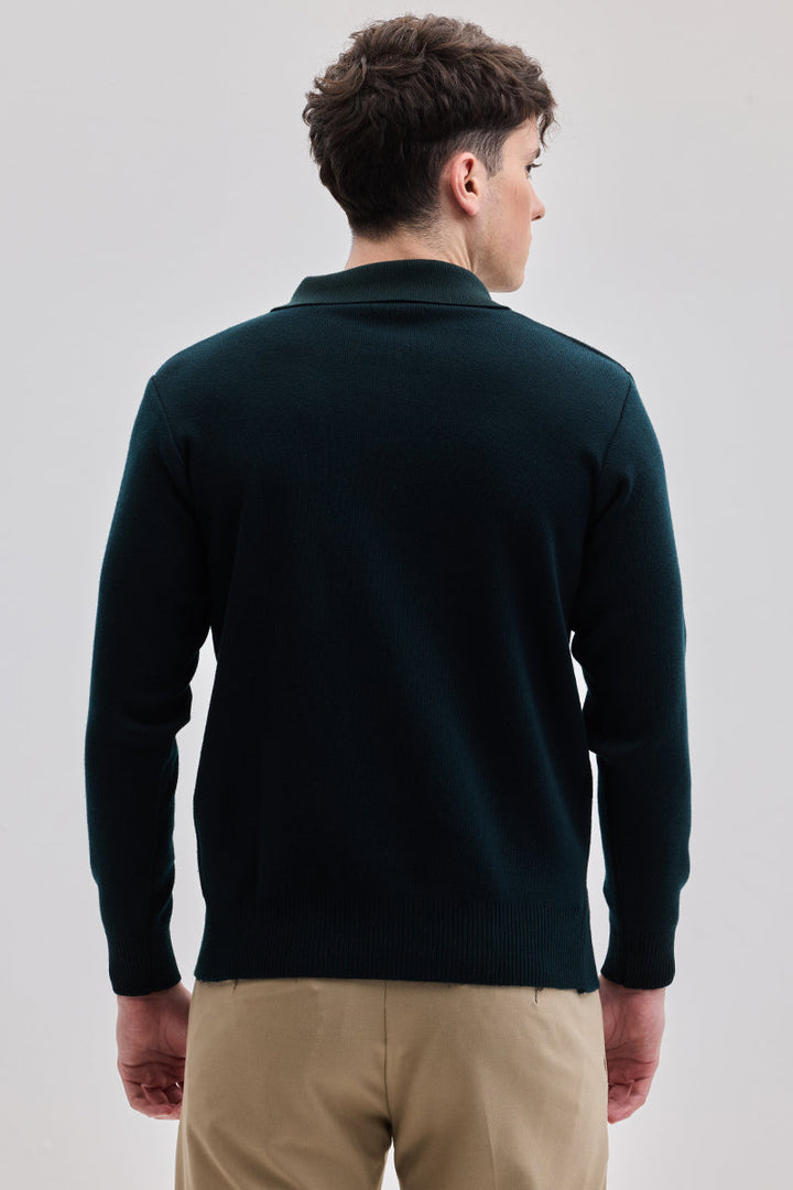 Dark Green Knitted Polo Sweater