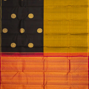 Black & Olive Green Handloom Kanchipuram Half & Half Silk Saree