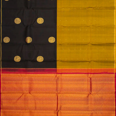 Black & Olive Green Handloom Kanchipuram Half & Half Silk Saree