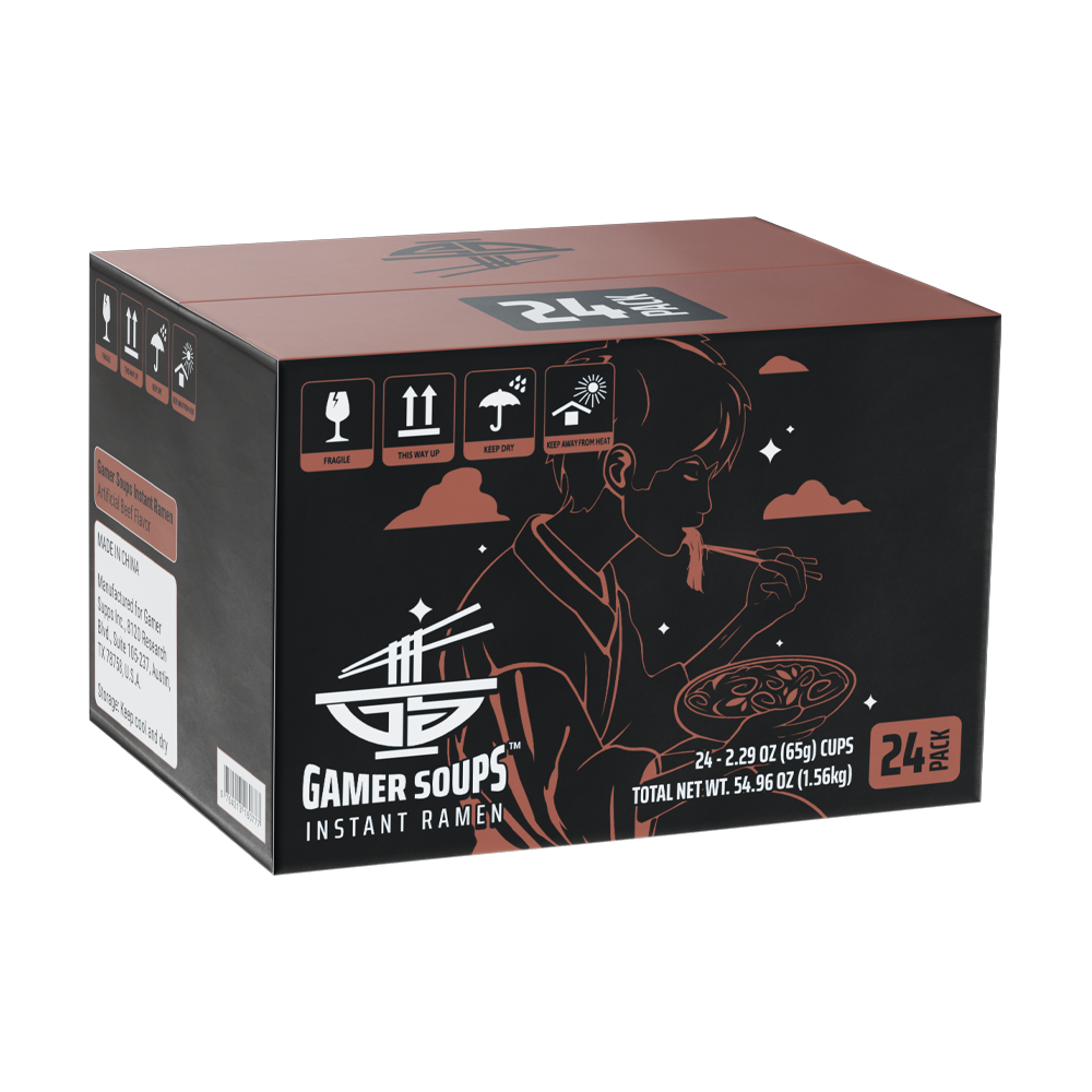 Gamer Soups Instant Noodles - Beef (24 Cup Box)