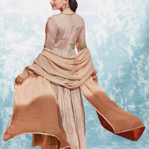 Beige Chinon Silk Dress with Printed Work and Matching Dupatta – Ready to Wear