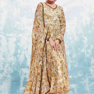 Beige Georgette Printed Suit Set | Fully Stitched & Ready to Wear