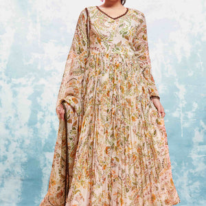 Beige Georgette Printed Suit Set | Fully Stitched & Ready to Wear