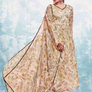 Beige Georgette Printed Suit Set | Fully Stitched & Ready to Wear