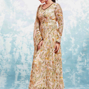 Beige Georgette Printed Suit Set | Fully Stitched & Ready to Wear