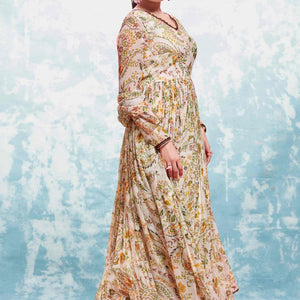 Beige Georgette Printed Suit Set | Fully Stitched & Ready to Wear