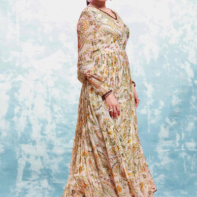 Beige Georgette Printed Suit Set | Fully Stitched & Ready to Wear