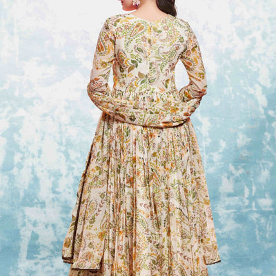 Beige Georgette Printed Suit Set | Fully Stitched & Ready to Wear