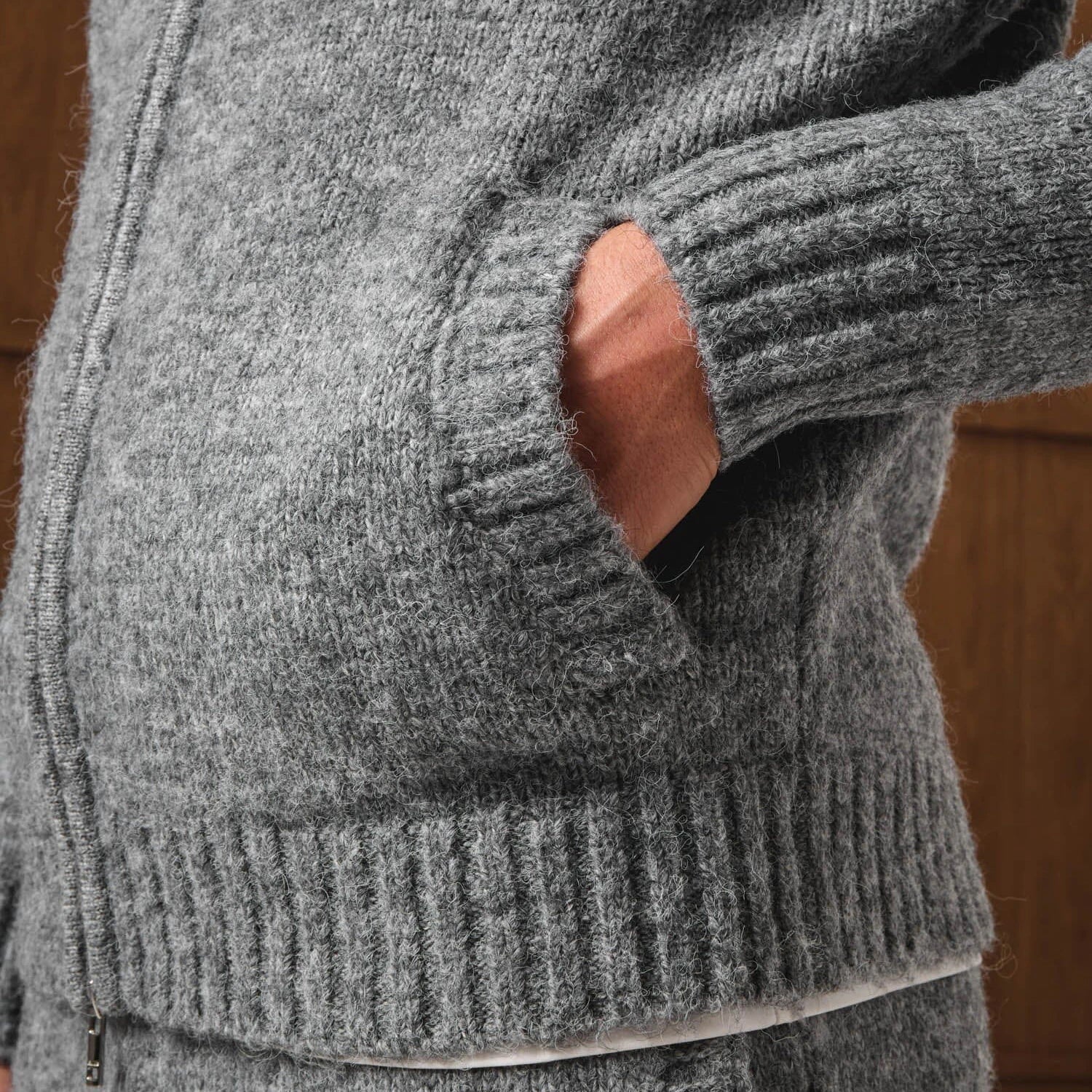 Belier Knitted Grey Bomber Jacket