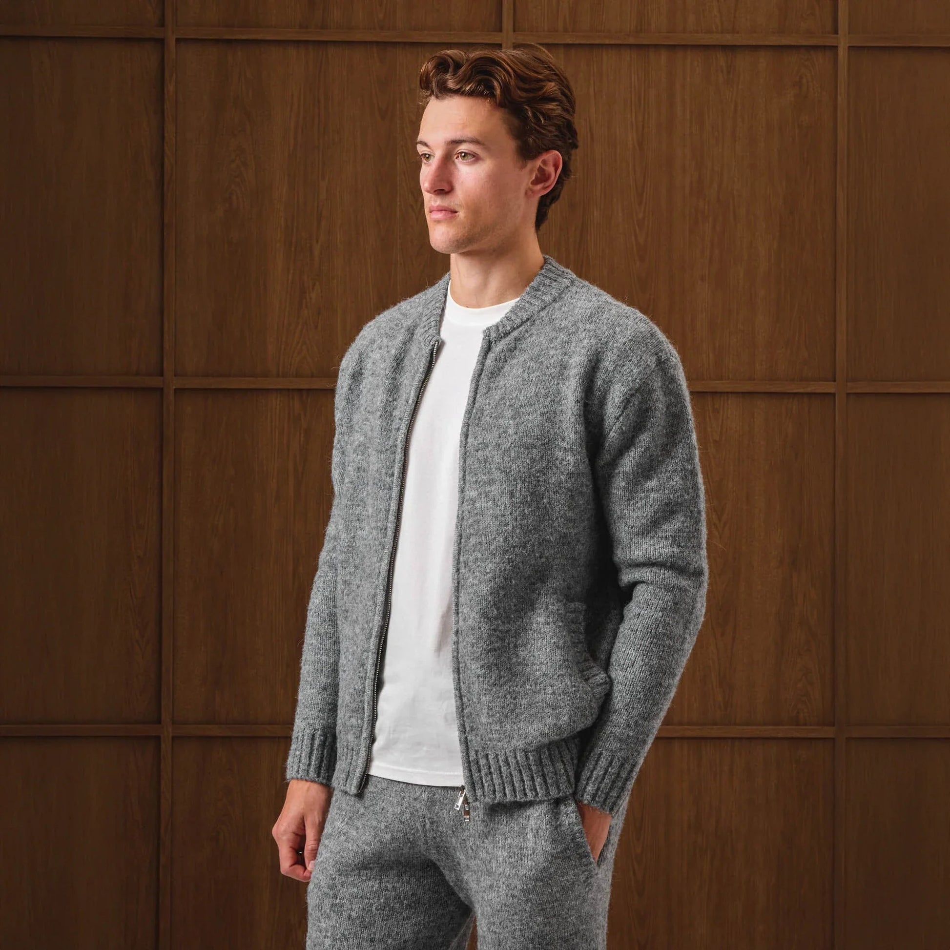 Belier Knitted Grey Bomber Jacket