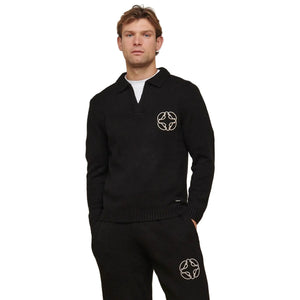 Belier Mohair Knit Open Collar Black Sweatshirt