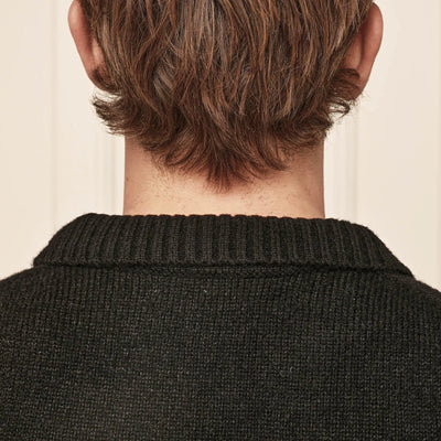 Belier Mohair Knit Open Collar Black Sweatshirt
