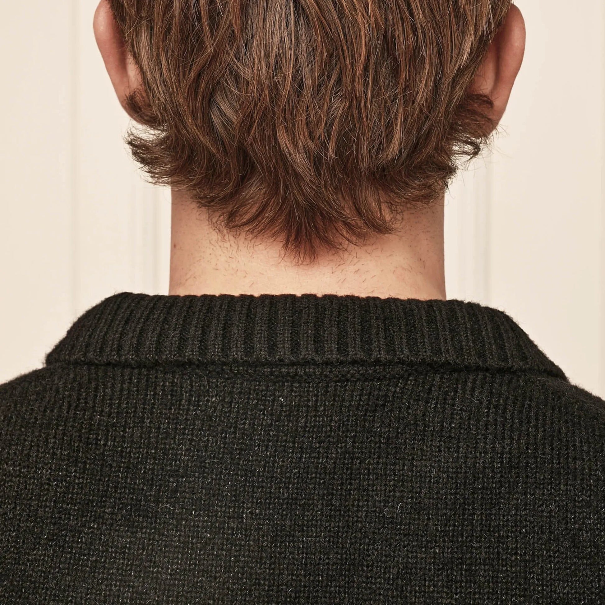 Belier Mohair Knit Open Collar Black Sweatshirt