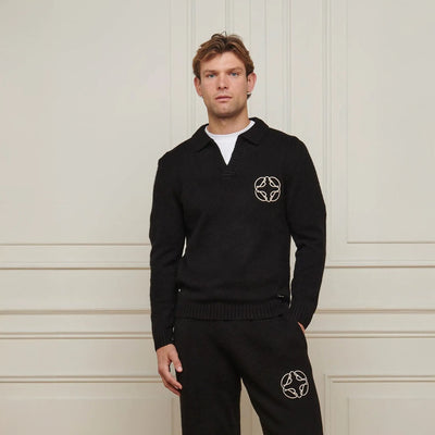 Belier Mohair Knit Open Collar Black Sweatshirt