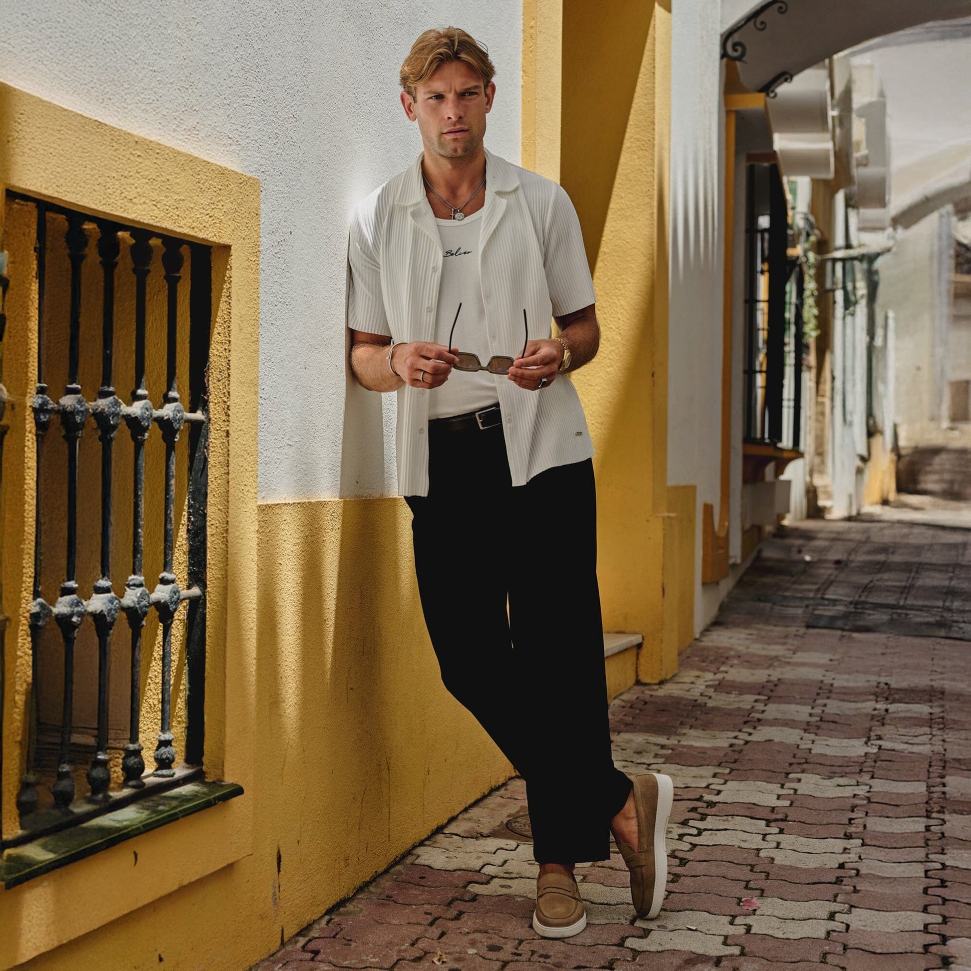 Belier Pleated Resort S/S White Shirt