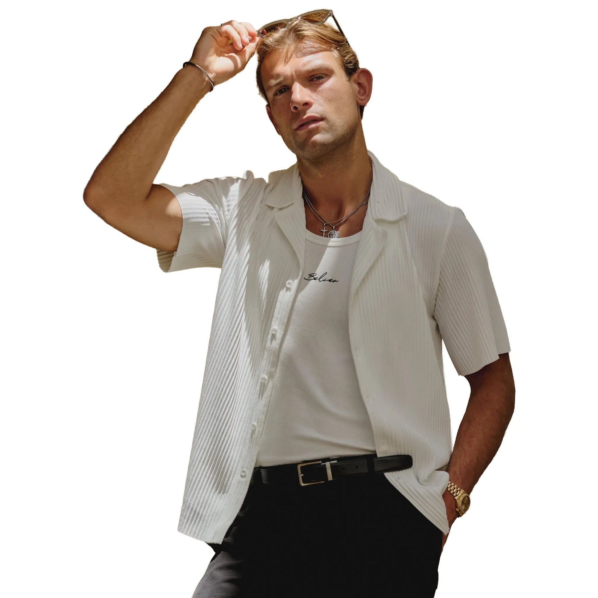 Belier Pleated Resort S/S White Shirt