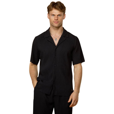 Belier Pleated Short Sleeve Black Resort Shirt
