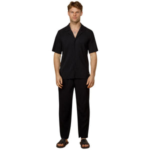 Belier Pleated Short Sleeve Black Resort Shirt