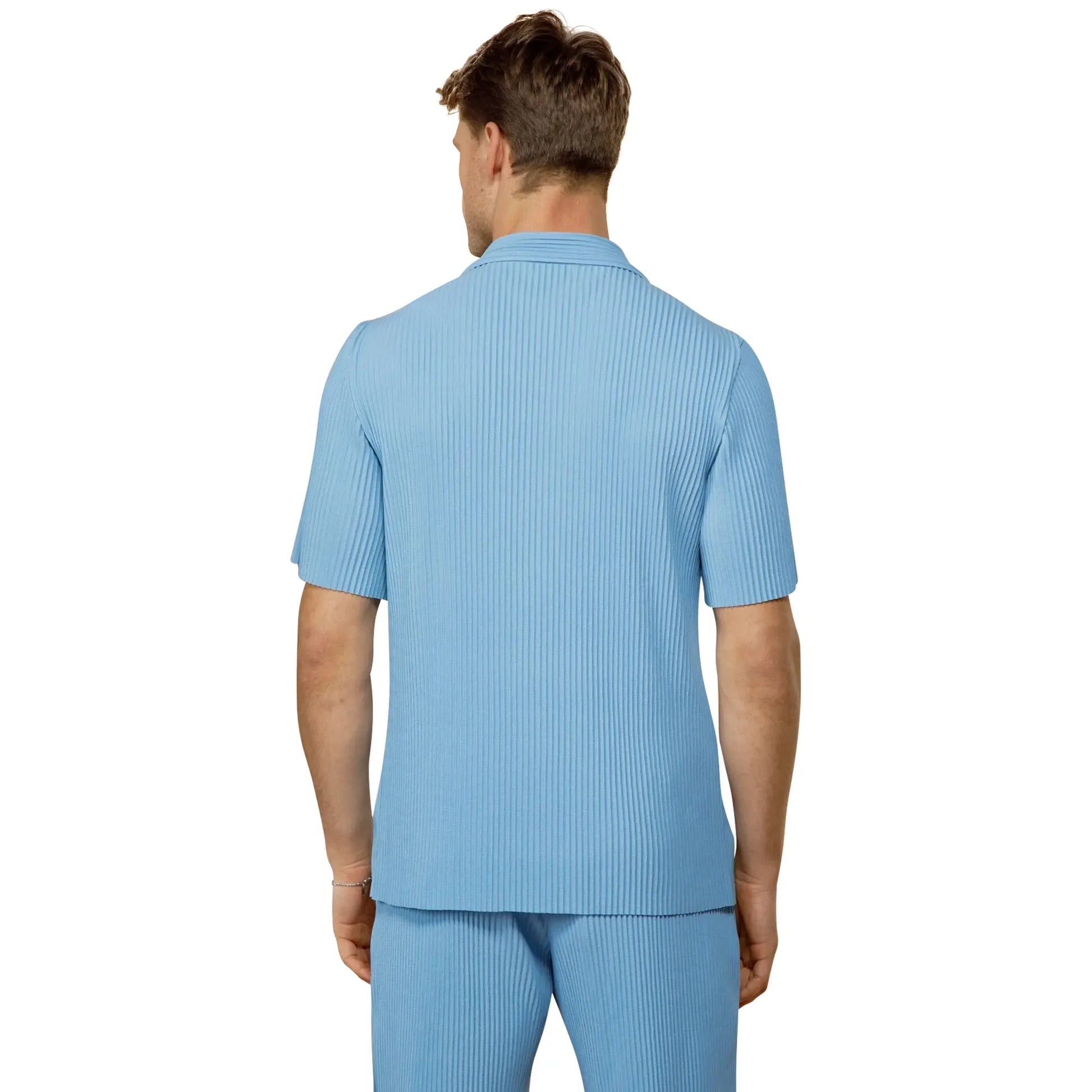 Belier Pleated Short Sleeve Light Blue Resort Shirt