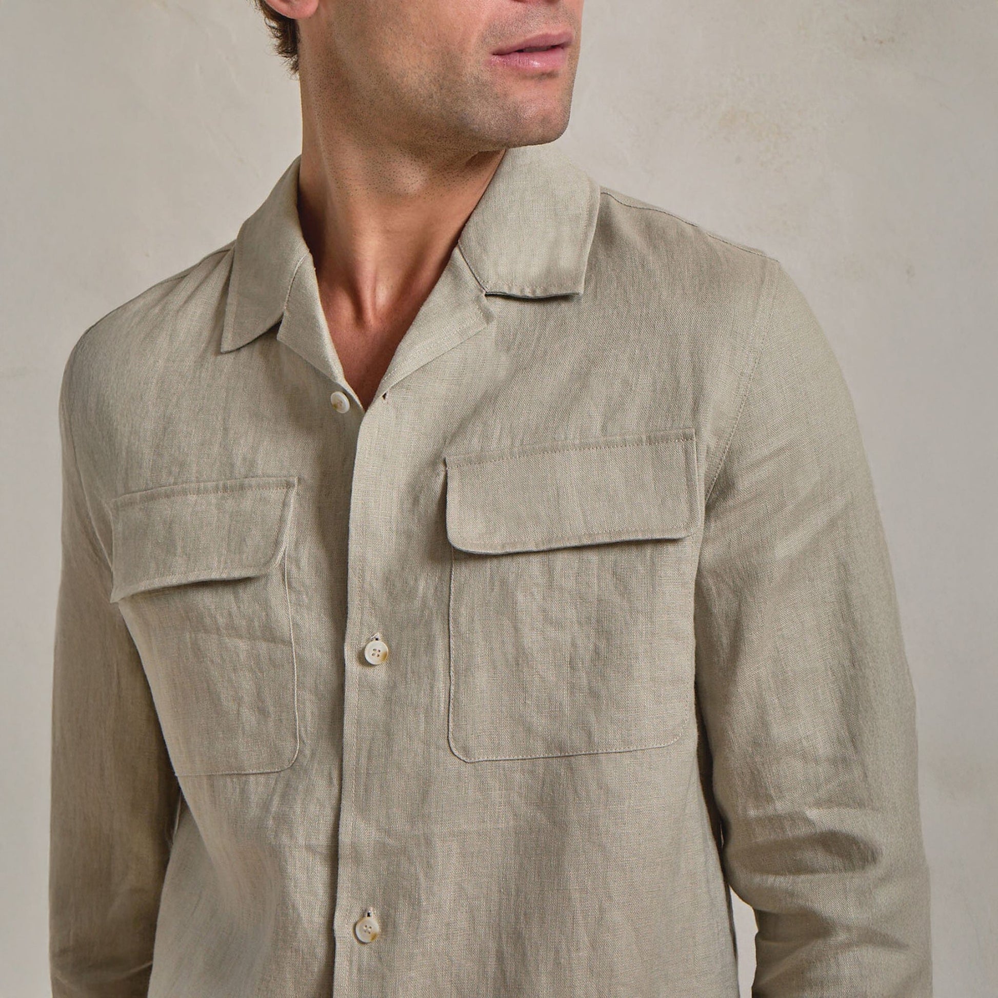 Belier Premium Oatmeal Linen Pocket Shirt