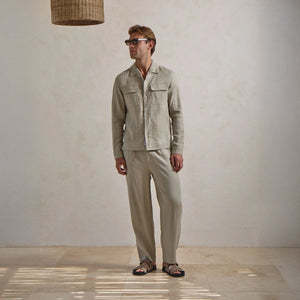 Belier Premium Oatmeal Linen Pocket Shirt