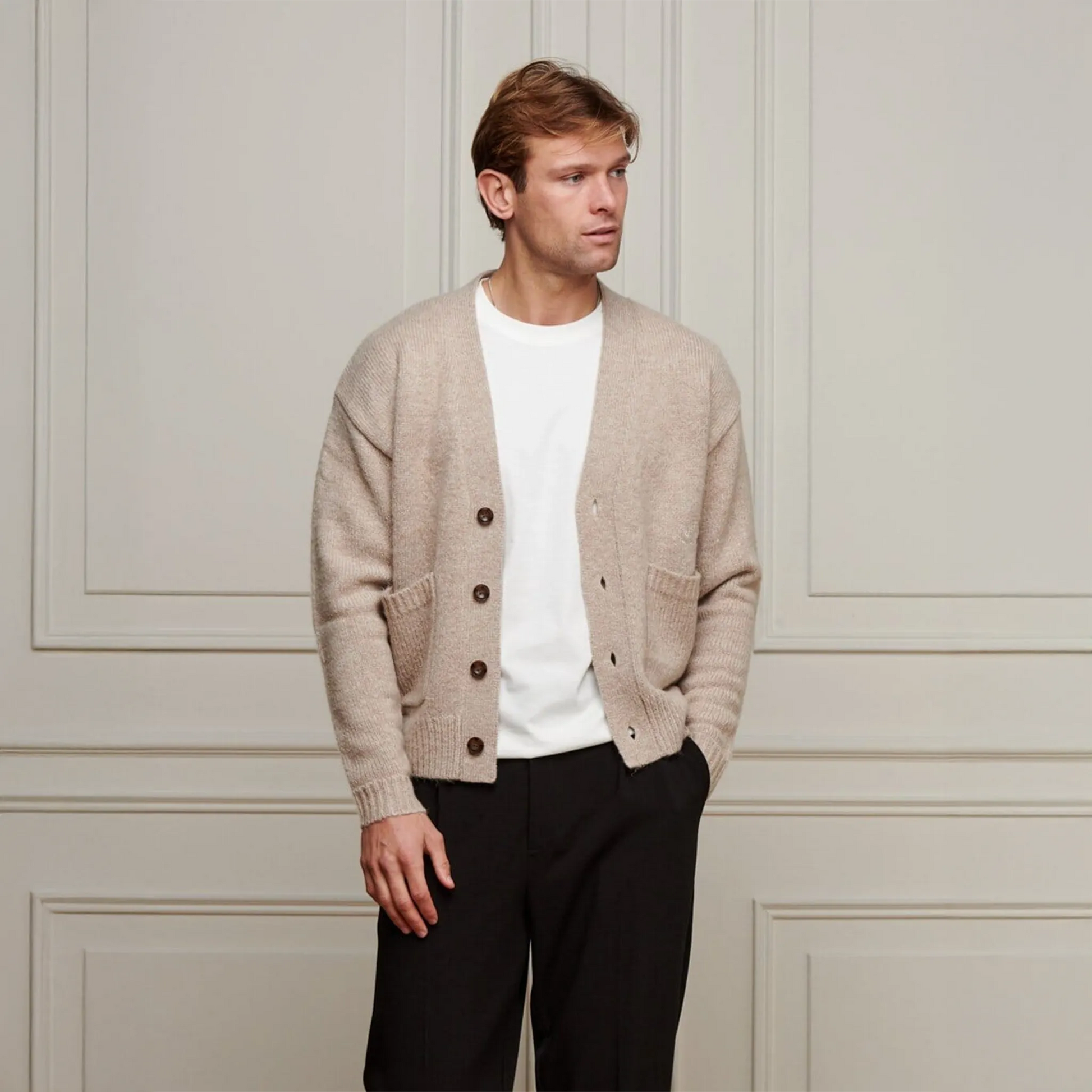 Belier Relaxed Fit Knitted Beige Cardigan