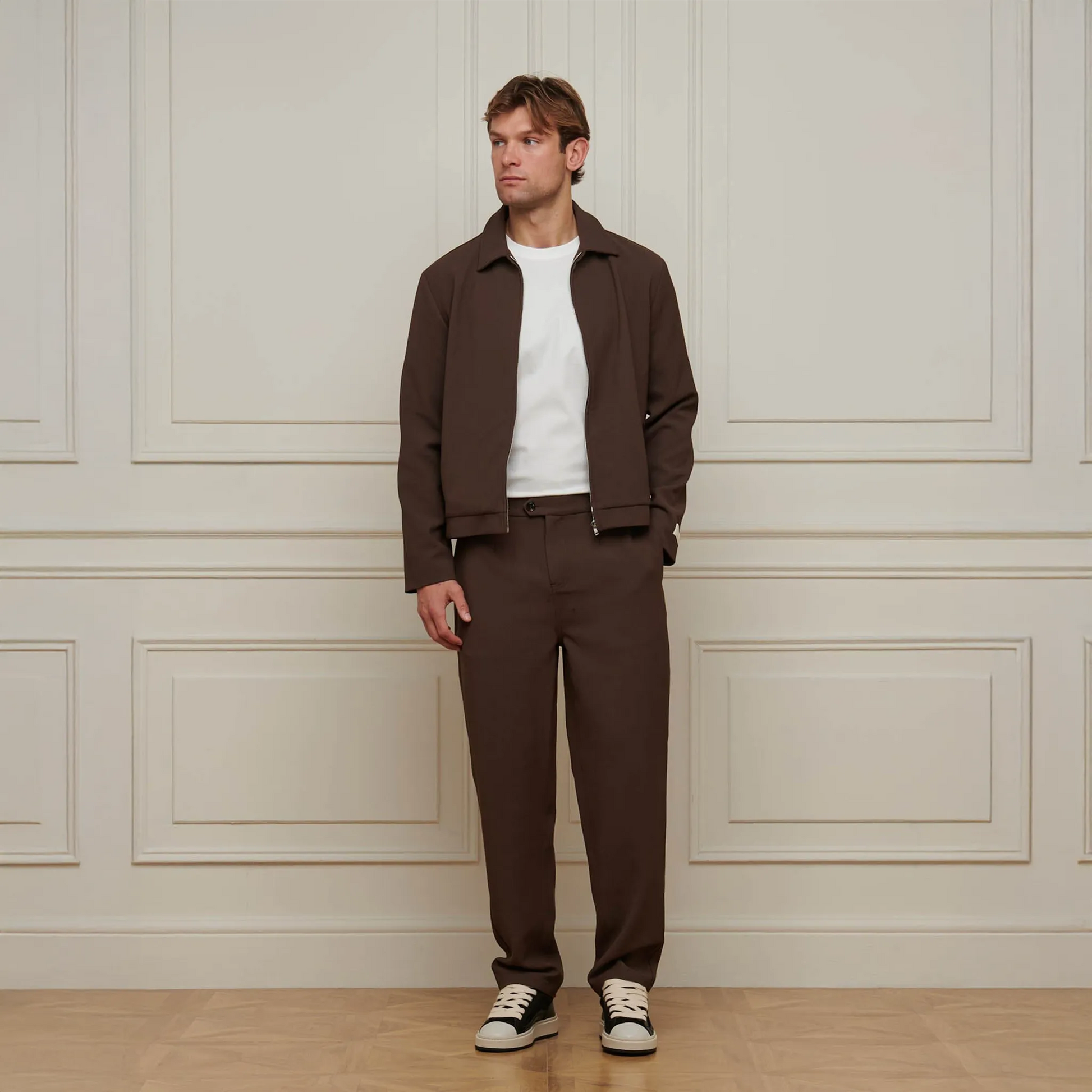 Belier Textured Smart Brown Zip-Up Jacket
