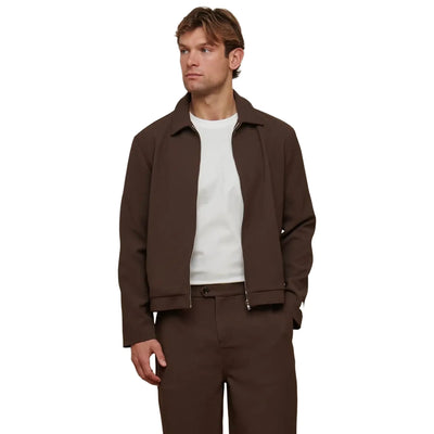 Belier Textured Smart Brown Zip-Up Jacket