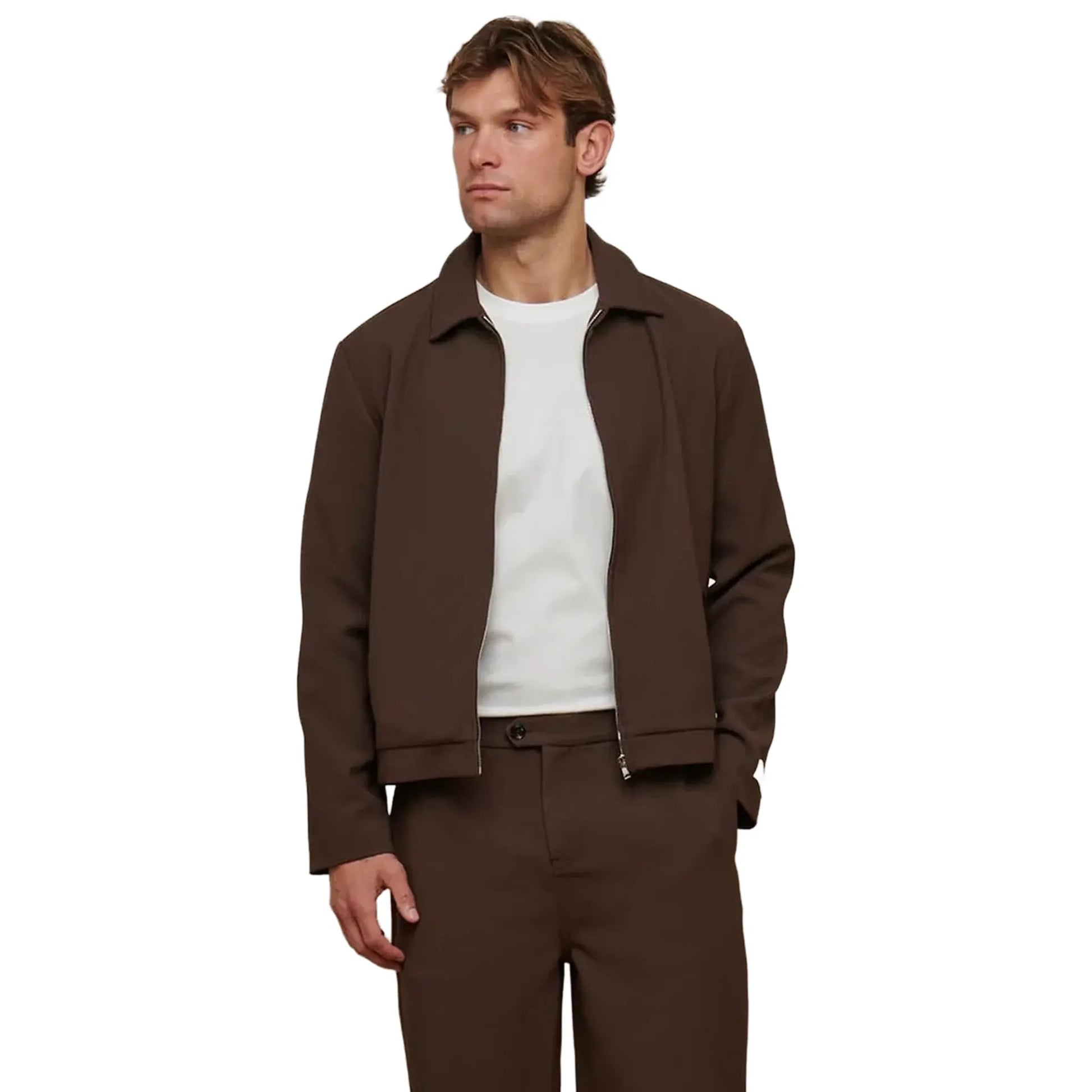 Belier Textured Smart Brown Zip-Up Jacket