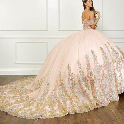 Off Shoulder Long Sleeve Ball Gown by Petite Adele PQ1065