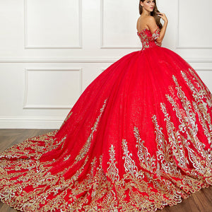 Off Shoulder Long Sleeve Ball Gown by Petite Adele PQ1065