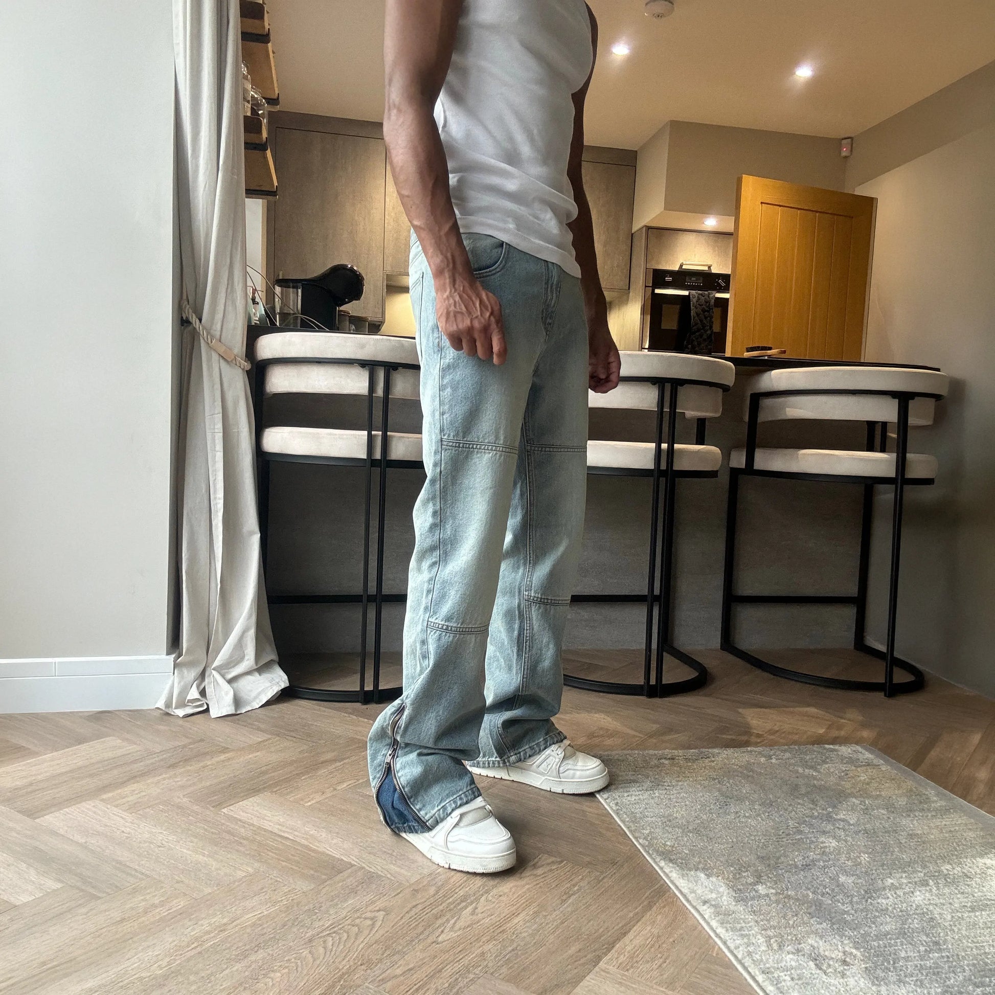 Bénir Clothing Zip Flare Sky Blue Jeans