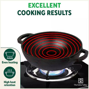 Cast Iron Kadai, Seasoned, Nonstick, 100% Pure, Toxin-free, Induction, 25.4 cm, 2.3 L, 2.5kg
