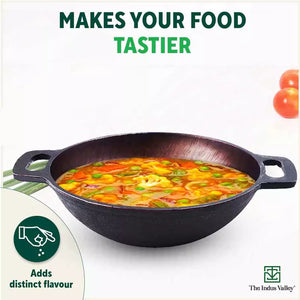 Super Smooth Cast Iron Kadai+ Free ₹110 Spatula,Pre-seasoned, Nonstick, 100% Pure, Toxin-free, 25.4cm, 2.5L, 2.4kg