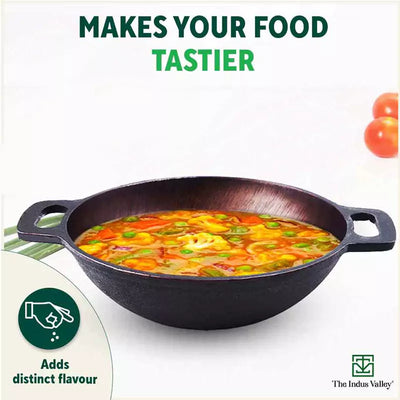Super Smooth Cast Iron Kadai+ Free ₹110 Spatula,Pre-seasoned, Nonstick, 100% Pure, Toxin-free, 25.4cm, 2.5L, 2.4kg