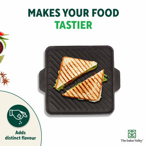 CASTrong Cast Iron 2-in-1 Griddle (Grill Pan + Tawa), Pre-seasoned, 100% Pure, Toxin-free,  Induction, Square,  27.2cm, 4.1 Kg